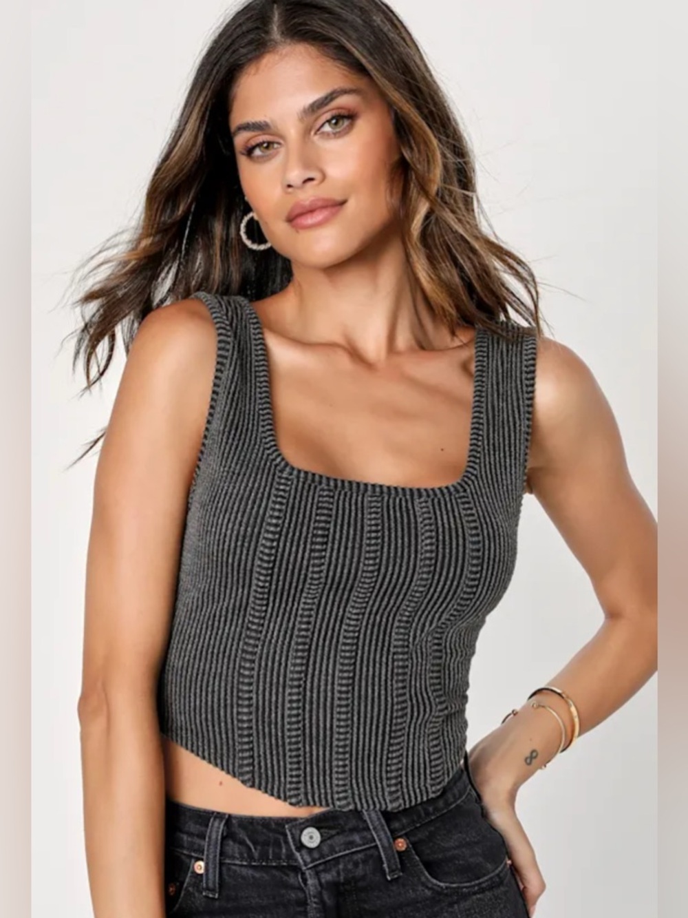 Lulu’s Ribbed Cropped Corset Tank Top